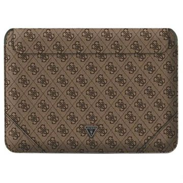 Husa laptop Guess pentru Laptop de 16 inch, 4G Triangle Metal Logo, Piele ecologica, Maro