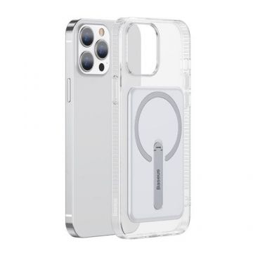 Husa magnetica telefon, Baseus, Cu suport, Pentru iPhone 13 Pro, 6.1'', Transparent