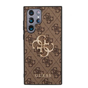 Husa telefon Guess pentru Samsung Galaxy S23 Ultra, 4G Metal Logo, Textil, Maro