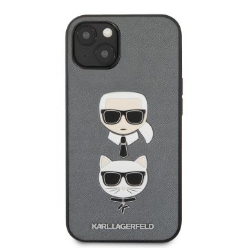 Resigilat - Husa telefon Karl Lagerfeld pentru iPhone 13, Saffiano Karl and Choupette Heads, Silver