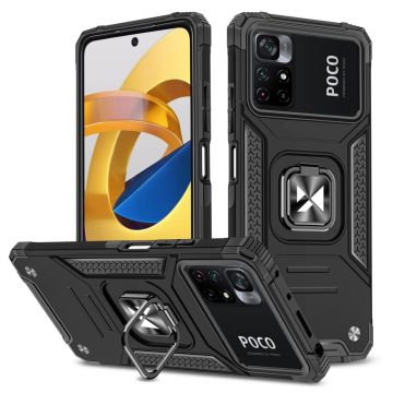 Resigilat - Husa telefon Wozinsky pentru Xiaomi Mi Poco M4 Pro 5G / Redmi Note 11T 5G, Ring Armor Tough, Plastic, Negru