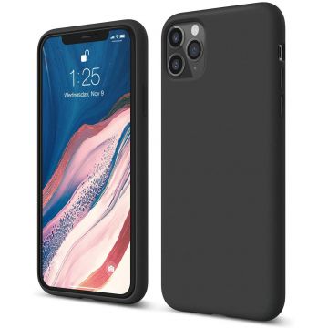 Husa compatibila cu iPhone 11 Pro, ultra slim silicon Negru, cu interior de catifea