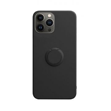 Husa compatibila cu iPhone 13 Pro, silicon, inel rotativ pentru prindere magnetica, interior din catifea, Negru