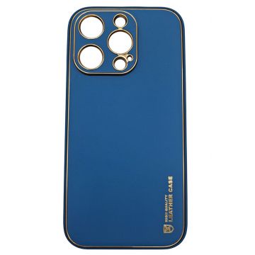 Husa compatibila cu iPhone 14, Piele ecologica, Full protection, Albastru inchis