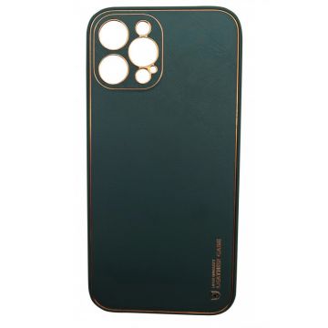 Husa compatibila cu iPhone 14 Pro Max, Piele ecologica, Full protection, Verde inchis