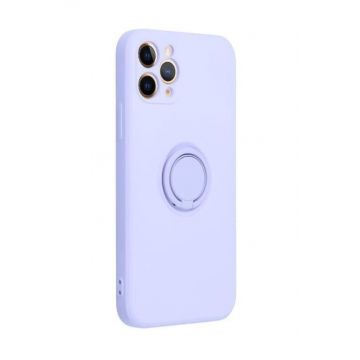 Husa compatibila cu iPhone 14 Pro Max, silicon, inel rotativ pentru prindere magnetica, interior din catifea, Violet