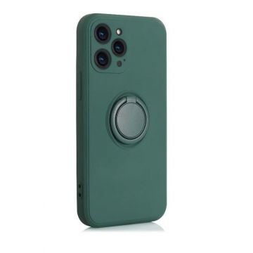 Husa compatibila cu Samsung Galaxy S21 FE, silicon, inel rotativ pentru prindere magnetica, interior din catifea, Verde Inchis