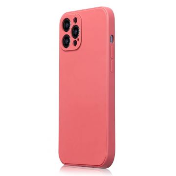 Husa din silicon compatibila cu iPhone 12 Pro Max, silk touch, interior din catifea cu decupaje la camere, Rosu deschis