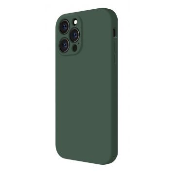 Husa din silicon compatibila cu iPhone 12 Pro Max, silk touch, interior din catifea cu decupaje la camere, Verde inchis