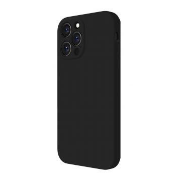 Husa din silicon compatibila cu iPhone 13 Pro Max, silk touch, interior din catifea cu decupaje la camere, Negru