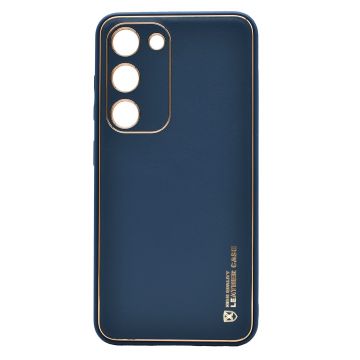 Husa eleganta din piele ecologica pentru Samsung Galaxy A22 5G cu accente aurii, Albastru inchis