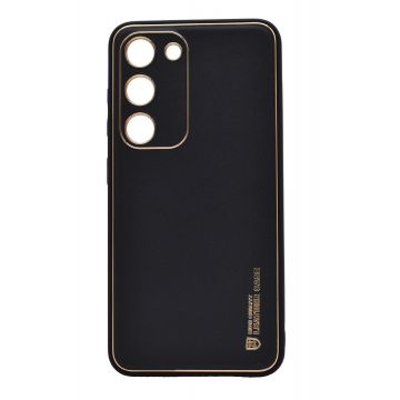 Husa eleganta din piele ecologica pentru Samsung Galaxy A22 5G cu accente aurii, Negru