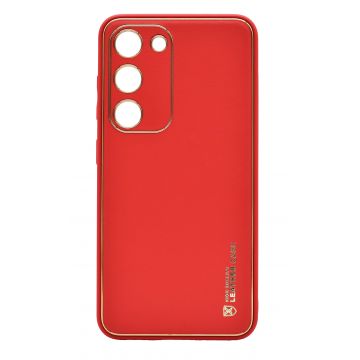 Husa eleganta din piele ecologica pentru Samsung Galaxy S21 Plus cu accente aurii, Rosu