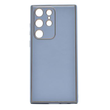 Husa eleganta din piele ecologica pentru Samsung Galaxy S21 Ultra cu accente aurii, Albastru deschis