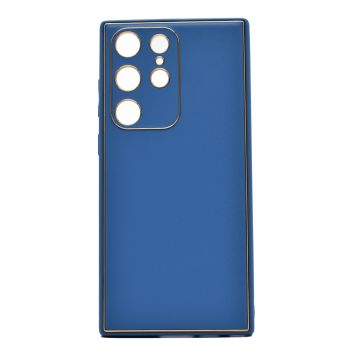 Husa eleganta din piele ecologica pentru Samsung Galaxy S21 Ultra cu accente aurii, Albastru