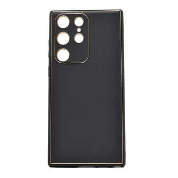 Husa eleganta din piele ecologica pentru Samsung Galaxy S21 Ultra cu accente aurii, Negru