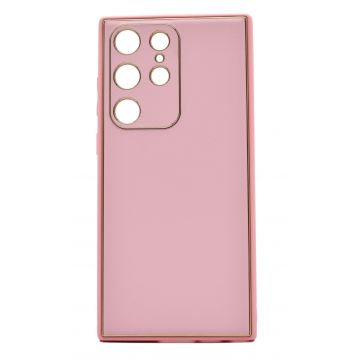 Husa eleganta din piele ecologica pentru Samsung Galaxy S21 Ultra cu accente aurii, Roz