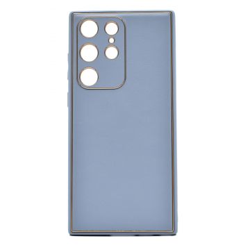 Husa eleganta din piele ecologica pentru Samsung Galaxy S22 Ultra cu accente aurii, Albastru deschis