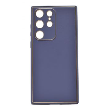 Husa eleganta din piele ecologica pentru Samsung Galaxy S22 Ultra cu accente aurii, Bleumaren