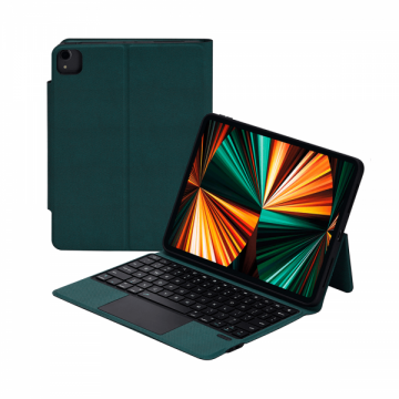 Husa iPad iPad 10.9 inch si 11 inch iPad Air 5/ 4 iPad Pro 2022/ 2021/ 2020/ 2018 tip carte cu tastatura si touchpad din piele ecologica cu suport touchpen verde A2316/ A2324/ A2325/ A2072/ A2759/ A2435/ A2761/ A2762/ A2228/ A2230/ A2068/ A2228/ A2068/ A