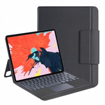 Husa iPad Pro 12.9 inch iPad Pro 12.9 2022/2021/2020/2018 tip carte cu tastatura si touchpad din piele ecologica cu suport touchpen gri A2436/ A2764/ A2437/ A2766/ A2378/ A2461/ A2379/ A2462/ A2229/ A2069/ A2232/ A2233/ A1876/ A2014/ A1895/ A1986