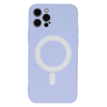 Husa iPhone 12 din silicon cu MagSafe, silk touch, interior din catifea cu decupaje pentru camere, Mov