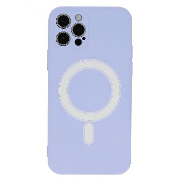 Husa iPhone 12 Pro din silicon cu MagSafe, silk touch, interior din catifea cu decupaje pentru camere, Mov