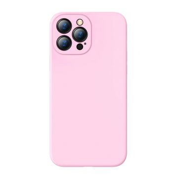 Husa iPhone 12 Pro din silicon, silk touch, interior din catifea cu decupaje pentru camere, Roz