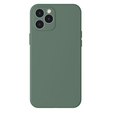 Husa iPhone 12 Pro din silicon, silk touch, interior din catifea cu decupaje pentru camere, Verde inchis