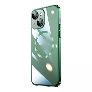 Husa Luxury MagSafe compatibila cu iPhone 13, Full protection, Margini colorate, Verde
