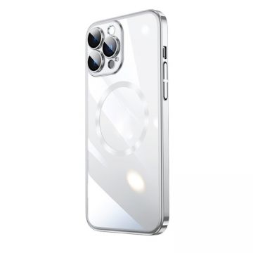 Husa Luxury MagSafe compatibila cu iPhone 13 Pro, Full protection, Margini colorate, Argintiu