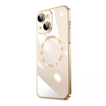 Husa Luxury MagSafe compatibila cu iPhone 13 Pro, Full protection, Margini colorate, Auriu