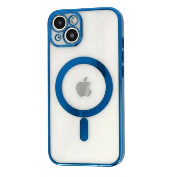 Husa Luxury MagSafe compatibila cu iPhone 14, Full protection, Margini colorate, Albastru inchis