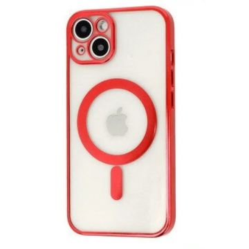 Husa Luxury MagSafe compatibila cu iPhone 14 Plus, Full protection, Margini colorate, Rosu