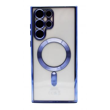 Husa Luxury tip MagSafe compatibila cu Samsung Galaxy S21 Ultra, Full protection, Margini colorate, Albastru