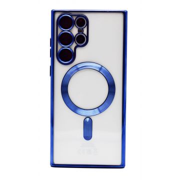 Husa Luxury tip MagSafe compatibila cu Samsung Galaxy S22, Full protection, Margini colorate, Albastru inchis