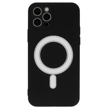 Husa MagSafe pentru iPhone 12 max, ultra slim, din silicon Negru, interior din microfibra, silk touch