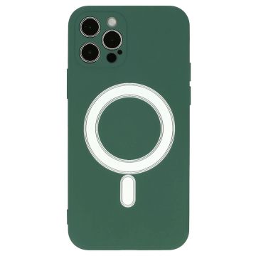 Husa MagSafe pentru iPhone 12 max, ultra slim, din silicon Verde inchis ,interior din microfibra, silk touch