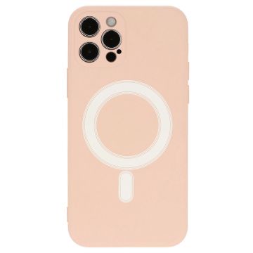 Husa MagSafe pentru iPhone 12 Mini, ultra slim, din silicon roz, interior din microfibra, silk touch