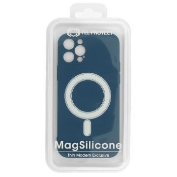 Husa MagSafe pentru iPhone 12, ultra slim, din silicon Albastru interior din microfibra, silk touch