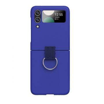 Husa pentru Samsung Galaxy Z Flip 4 din policarbonat cu inel de prindere si protectie pentru camere, Albastru