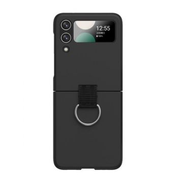 Husa pentru Samsung Galaxy Z Flip 4 din policarbonat cu inel de prindere si protectie pentru camere, Negru