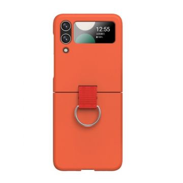 Husa pentru Samsung Galaxy Z Flip 4 din policarbonat cu inel de prindere si protectie pentru camere, Portocaliu