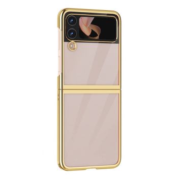 Husa pentru Samsung Galaxy Z Flip 4 din policarbonat cu margini colorate si protectie pentru camere, Auriu