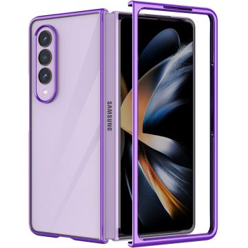 Husa pentru Samsung Galaxy Z Fold 4 din policarbonat cu margini colorate si protectie pentru camere, Mov