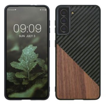 Bumper kwmobile pentru Samsung Galaxy S21, Lemn, Maro/Negru, 59781.01