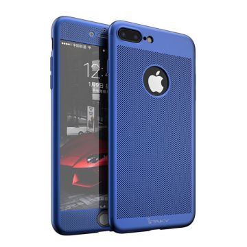 Husa Apple iPhone 7 Plus IPAKY Full Cover 360 Air cu Gauri Albastru + Folie Sticla