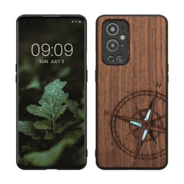 Husa kwmobile pentru OnePlus 9 Pro, Lemn, Maro/Albastru, 54433.04