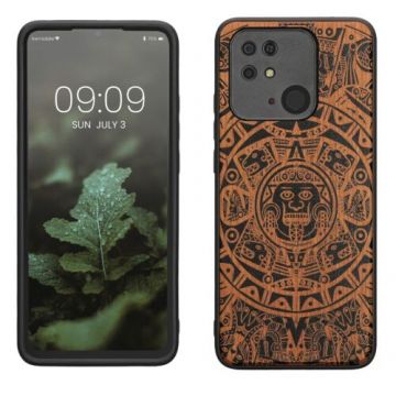 Husa kwmobile pentru Xiaomi Redmi 10C, Lemn, Negru/Maro, 59468.03