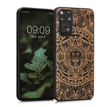 Husa kwmobile pentru Xiaomi Redmi Note 11/Redmi Note 11S, Lemn, Negru/Maro, 57386.06